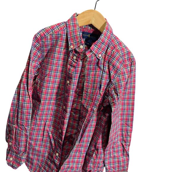 Ralph Lauren Kids Plaid Button-Up Shirt Size 7 Red/Green Cotton - Picture 2 of 4